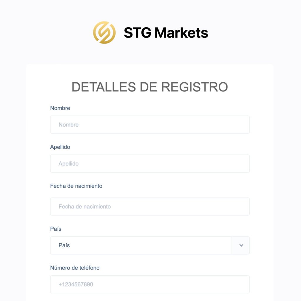 Formulario de registro de STG Markets