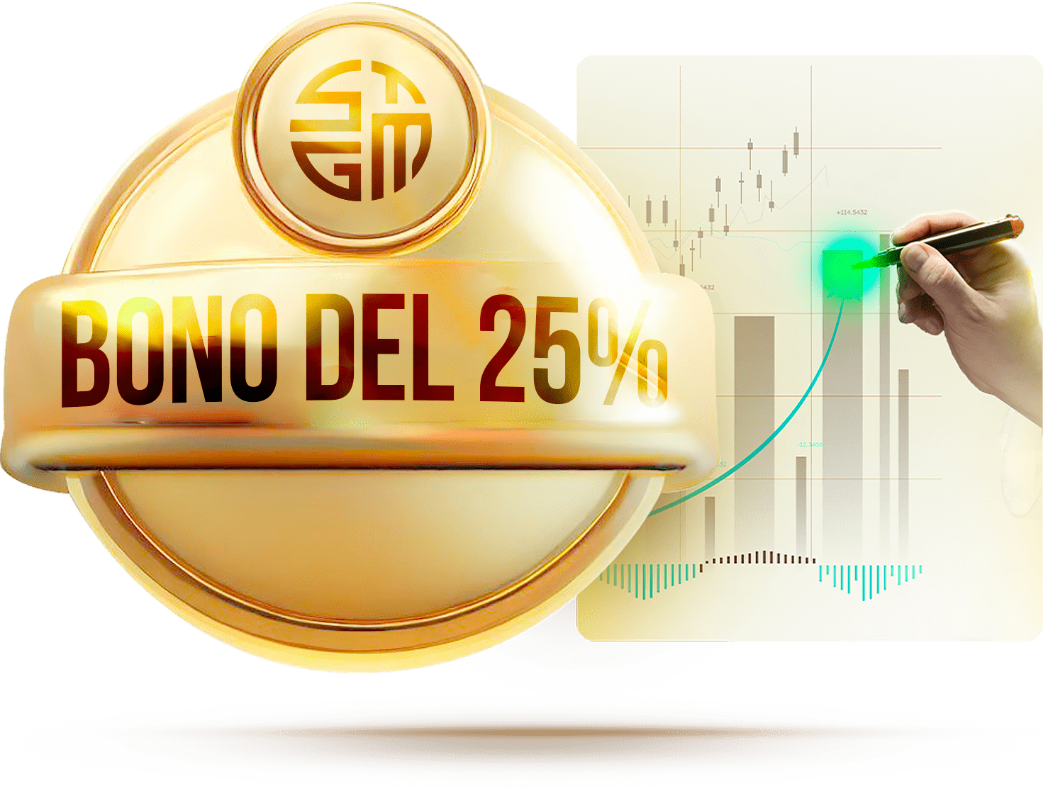 Círculo con bono del 25% y logo de ST Global Markets